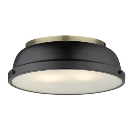 Golden Lighting Duncan 2 Light 14" Wide Flush Mount Ceiling Fixture Aged Brass / Matte Black