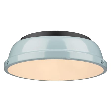 Golden Lighting Duncan 2 Light 14" Wide Flush Mount Ceiling Fixture Black / Seafoam
