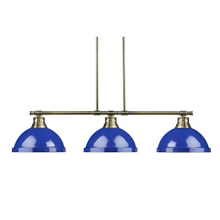 Golden Lighting Duncan 3 Light 40" Wide Linear Pendant Aged Brass / Blue