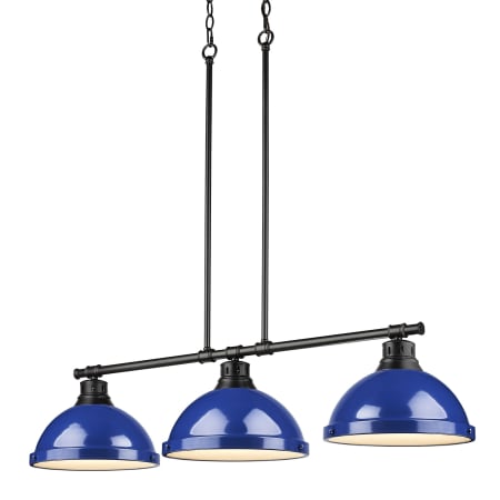 Golden Lighting Duncan 3 Light 40" Wide Linear Pendant Black / Blue