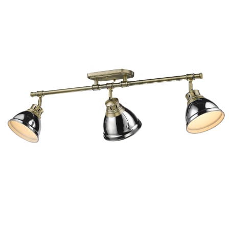 Golden Lighting Duncan 3 Light 35" Wide Fixed Rail Ceiling Fixture Aged Brass / Chrome