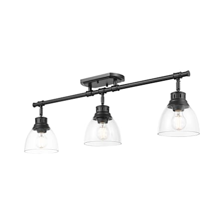 Golden Lighting Duncan 3 Light 7" Wide Semi-flush Linear Ceiling Fixture Matte Black / Clear