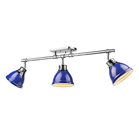 Golden Lighting Duncan 3 Light 35" Wide Fixed Rail Ceiling Fixture Chrome / Blue