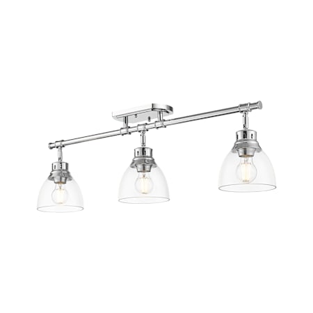 Golden Lighting Duncan 3 Light 7" Wide Semi-flush Linear Ceiling Fixture Chrome / Clear