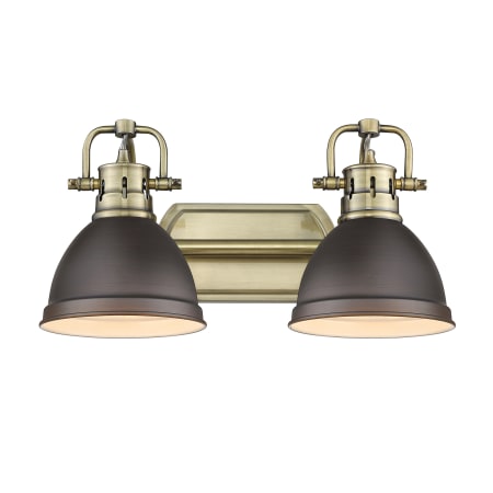 Golden Lighting Duncan 2 Light 17" Wide Bathroom Vanity Light - Aged Brass Finish Aged Brass / Rubbed Bronze
