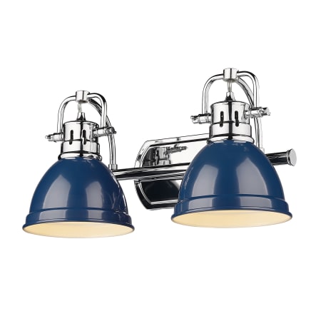 Golden Lighting Duncan 2 Light 17" Wide Bathroom Vanity Light in Chrome with Colorful Shades Chrome / Navy Blue