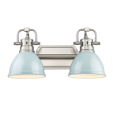 Golden Lighting Duncan 2 Light 17" Wide Bathroom Vanity Light in Pewter with Colorful Shades Pewter / Seafoam