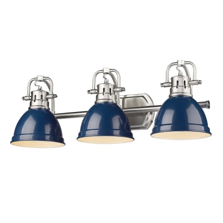 Golden Lighting Duncan 3 Light 25" Wide Vanity Light in Pewter with Colorful Shades Pewter / Navy Blue