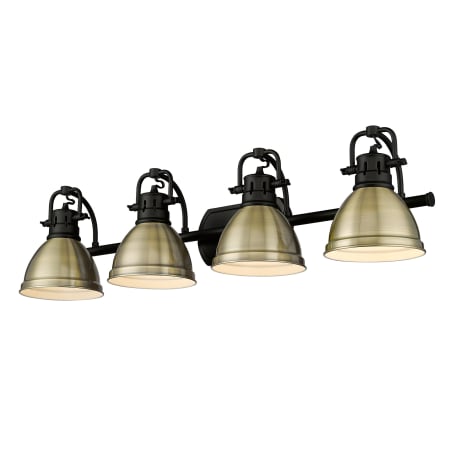 Golden Lighting Duncan 4 Light 34" Wide Vanity Light with Aged Brass Shades Matte Black
