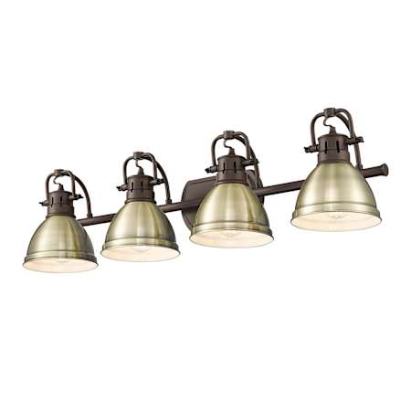 Golden Lighting Duncan 4 Light 34" Wide Vanity Light with Rubbed Bronze Finish Rubbed Bronze / Aged Brass
