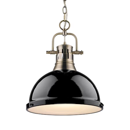 Golden Lighting Duncan 14" Wide Outdoor Chain Hung Pendant Aged Brass / Black