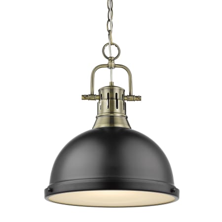 Golden Lighting Duncan Single Light 14" Wide Pendant Aged Brass / Matte Black