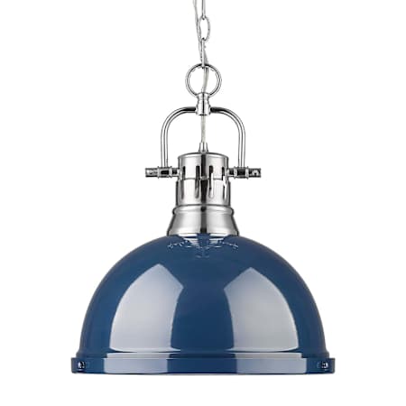 Golden Lighting Duncan 14" Wide Pendant Chrome / Matte Navy
