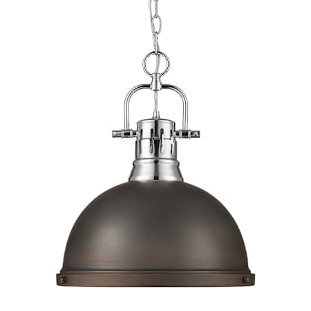 Golden Lighting Duncan 14" Wide Pendant Chrome / Rubbed Bronze