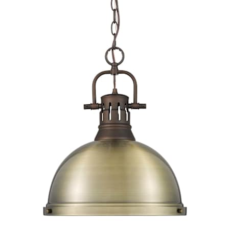 Golden Lighting Duncan 14" Wide Pendant Rubbed Bronze / Aged Brass