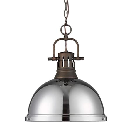 Golden Lighting Duncan 14" Wide Pendant Rubbed Bronze / Chrome