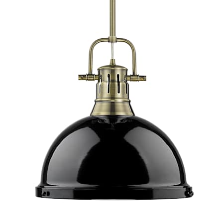 Golden Lighting Duncan 14" Wide Outdoor Rod Hung Pendant Aged Brass / Black