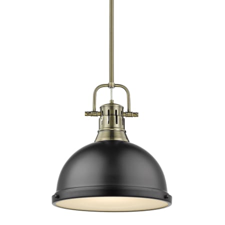 Golden Lighting Duncan Single Light 14" Wide Pendant Aged Brass / Matte Black