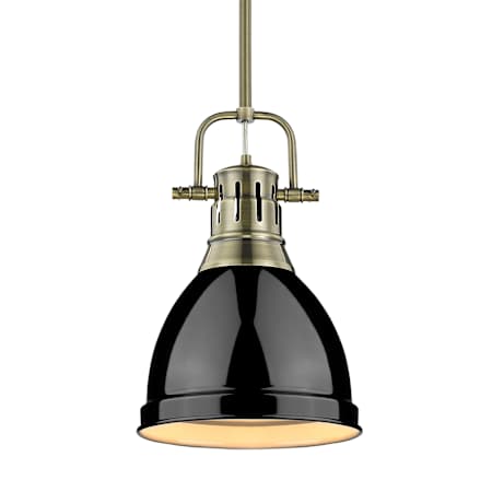 Golden Lighting Duncan 9" Wide Outdoor Rod Hung Mini Pendant Aged Brass / Black