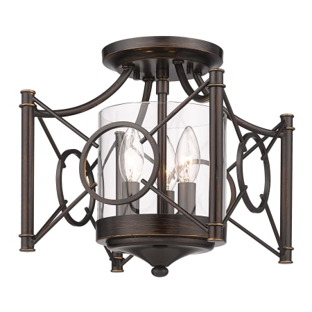 Golden Lighting Quincy 3 Light 11" Wide Semi-Flush Ceiling Fixture Cordoban Bronze / Clear Glass