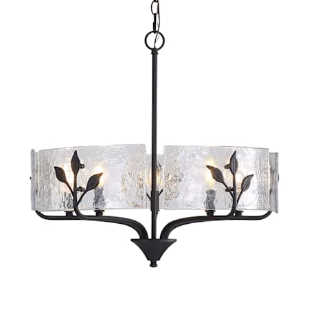 Golden Lighting Bloem 5 Light 24" Wide Taper Candle Style Chandelier Natural Black / Hammered Water Glass