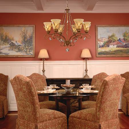 6 Light Chandelier Rose Gold Finish Room View