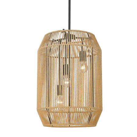 Golden Lighting Marlee 3 Light 15" Wide Pendant Matte Black / Natural Raphia