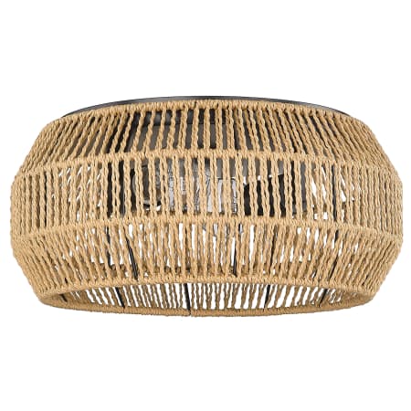 Golden Lighting Marlee 2 Light 14" Wide Flush Mount Drum Ceiling Fixture with a Natural Raphia Rope Shade Matte Black / Natural Raphia