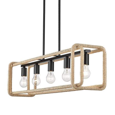 Golden Lighting Camden 5 Light 41" Wide Linear Chandelier Matte Black / Natural Raphia