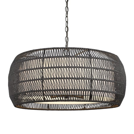 Golden Lighting Everly 6 Light 28" Wide Drum Chandelier Matte Black / Modern Black Rattan