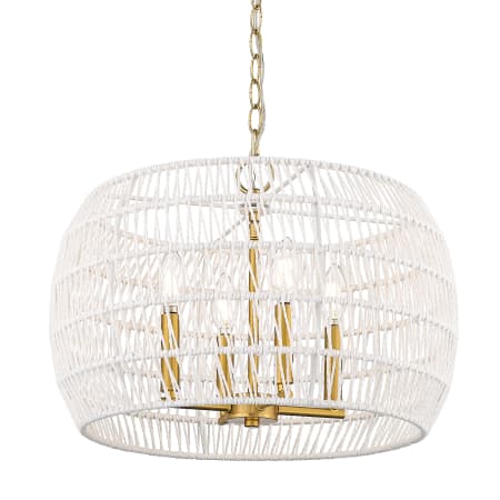 Golden Lighting Ellie 4 Light 19" Wide Drum Chandelier Modern Brushed Gold / Bleached White Raphia