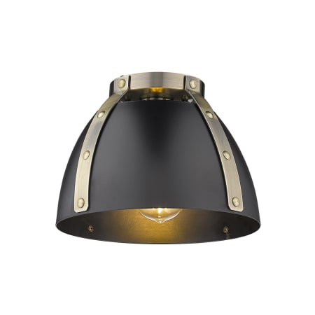 Golden Lighting Aldrich 10" Wide Flush Mount Ceiling Fixture Aged Brass / Matte Black