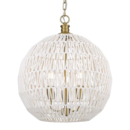 Golden Lighting Florence 3 Light 19" Wide Cage Pendant Brushed Champagne Bronze / Bleached White Raphia