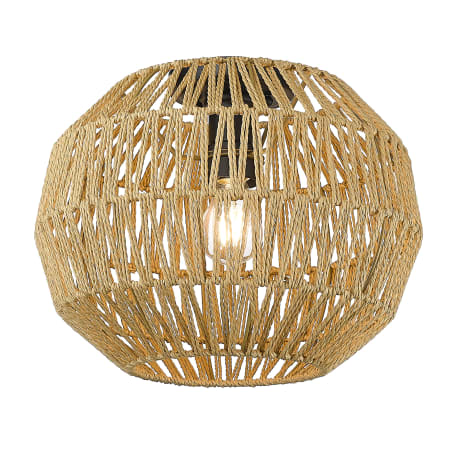 Golden Lighting Florence 14" Wide Flush Mount Globe Ceiling Fixture Matte Black / Natural Raphia