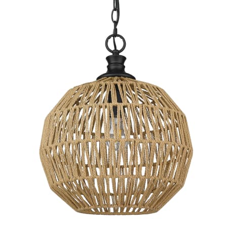 Golden Lighting Florence 14" Wide Pendant Matte Black / Natural Raphia