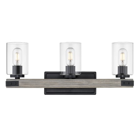 Golden Lighting Lowell 3 Light 23" Wide Bathroom Vanity Light Matte Black / Clear