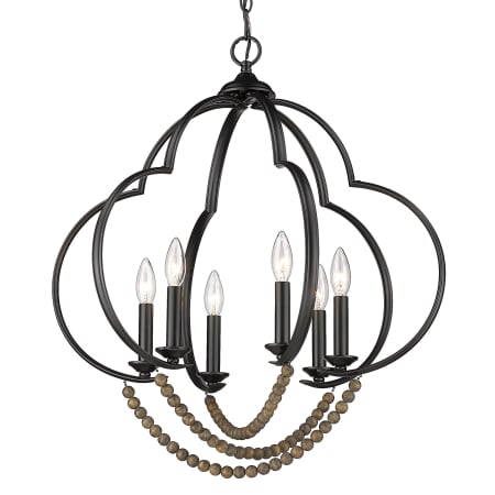 Golden Lighting Flori 6 Light 24" Wide Beaded Chandelier Matte Black / Espresso Wood Beads