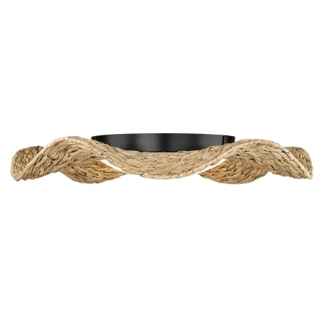 Golden Lighting Macy 21" Wide LED Flush Mount Ceiling Fixture with a Frosted Glass Shade Matte Black / Woven Sweet Grass