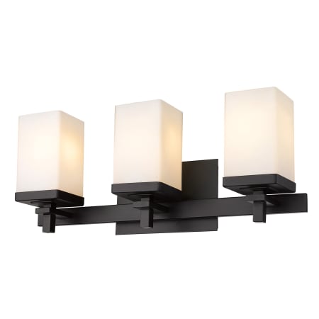 Golden Lighting Maddox 3 Light 20" Wide Bathroom Vanity Light with Square Opal Glass Shades Matte Black / Opal