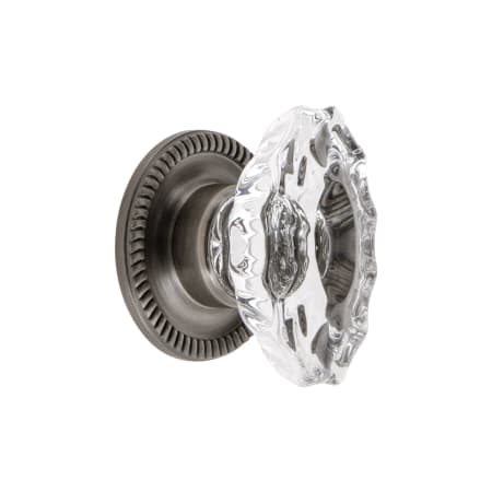 Grandeur Biarritz 1-3/4" Crystal Fluted Vintage Cabinet Knob with Newport Rosette Antique Pewter