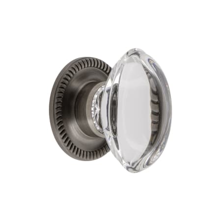 Grandeur Provence 1-3/4" Solid Crystal Vintage Oval Cabinet Knob with Newport Rosette Antique Pewter