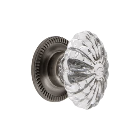 Grandeur Burgundy 1-3/4" Vintage Fluted Flower Crystal Cabinet Knob with Newport Rosette Antique Pewter