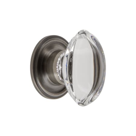 Grandeur Provence 1-3/4" Elegant Vintage Oval Crystal Cabinet Knob with Georgetown Rosette Antique Pewter