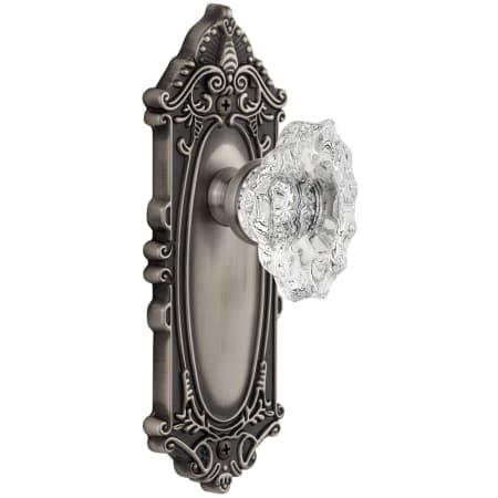 Grandeur Grande Victorian Solid Brass Rose Passage Door Knob Set with Biarritz Crystal Knob and 2-3/8" Backset Antique Pewter