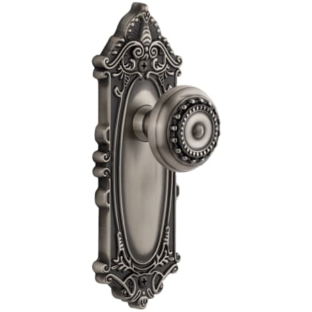 Grandeur Grande Victorian Solid Brass Rose Passage Door Knob Set with Parthenon Knob and 2-3/8" Backset Antique Pewter