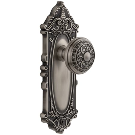 Grandeur Grande Victorian Solid Brass Rose Passage Door Knob Set with Windsor Knob and 2-3/8" Backset Antique Pewter