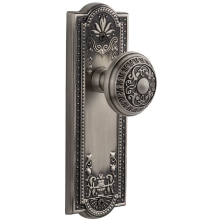 Grandeur Parthenon Solid Brass Rose Passage Door Knob Set with Windsor Door Knob Set and 2-3/8" Backset Antique Pewter