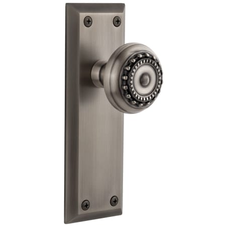 Grandeur Fifth Avenue Solid Brass Rose Dummy Door Knob Set with Parthenon Knob Antique Pewter