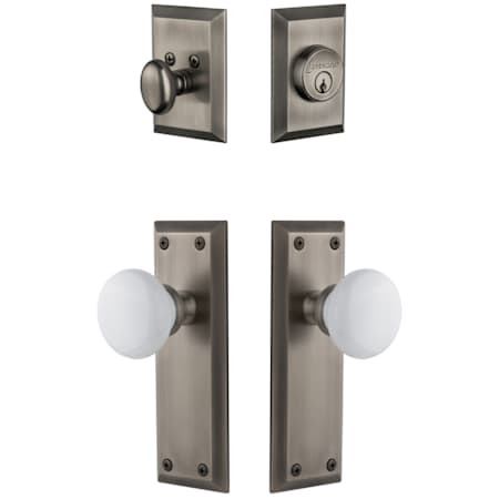 Grandeur Fifth Avenue Solid Brass Single Cylinder Keyed Entry Knobset and Deadbolt Combo Pack with Hyde Park Knob and 2-3/8" Backset Antique Pewter
