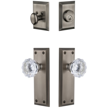 Grandeur Fifth Avenue Solid Brass Single Cylinder Keyed Entry Knobset and Deadbolt Combo Pack with Fontainebleau Crystal Knob and 2-3/8" Backset Antique Pewter